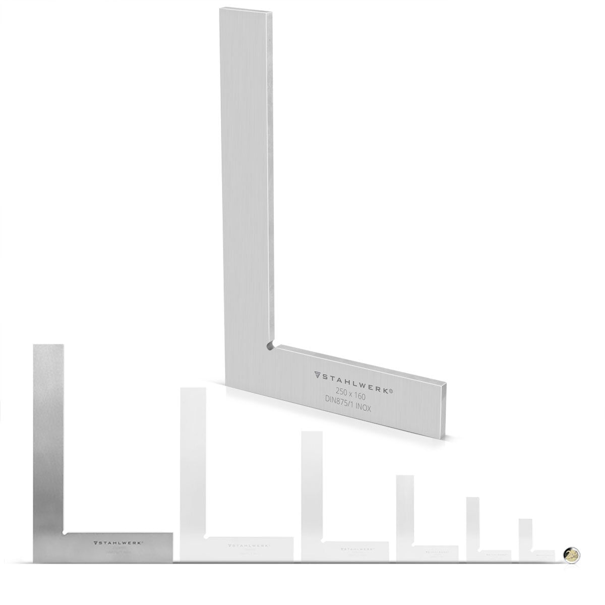 Angolo piatto STAHLWERK 90° 250 x 160 mm DIN 875/1 angolo di controllo / angolo da fabbro / angolo di arresto / angolo di precisione in acciaio inossidabile