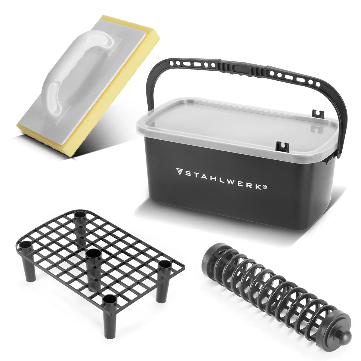 Kit de lavage de carrelage STAHLWERK | Set de lavage carreleur 4 pièces | set de lavage de carrelage professionnel avec seau de 12 litres flotter | Nettoyage de carrelage | carrelage parfait