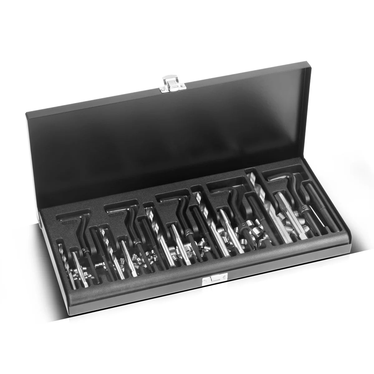 STAHLWERK Helicoil Gewinde-Reparatur-Set 131-teiliger Gewinde-Reparatur-Satz M5 M6 M8 M10 M12 Gewinde-Reparatur-Werkzeug mit Gewindebohrern, Bohrern, Brechwerkzeug, Einbauwerkzeug und Gewindeeinsätzen