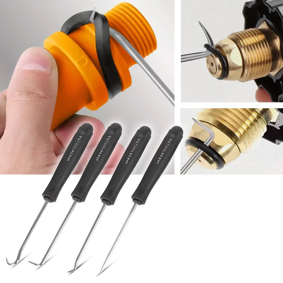 STAHLWERK hook tool set 8 pieces | Hook set | Needle hook | Sealing hook | Pick set | Precision hook | O-ring tool for removing and inserting seal rings