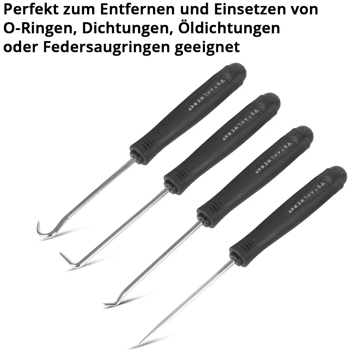 STAHLWERK hook tool set 4 pieces | Hook set | Needle hook | Sealing hook | Pick set | Precision hook | O-ring tool for removing and inserting seal rings