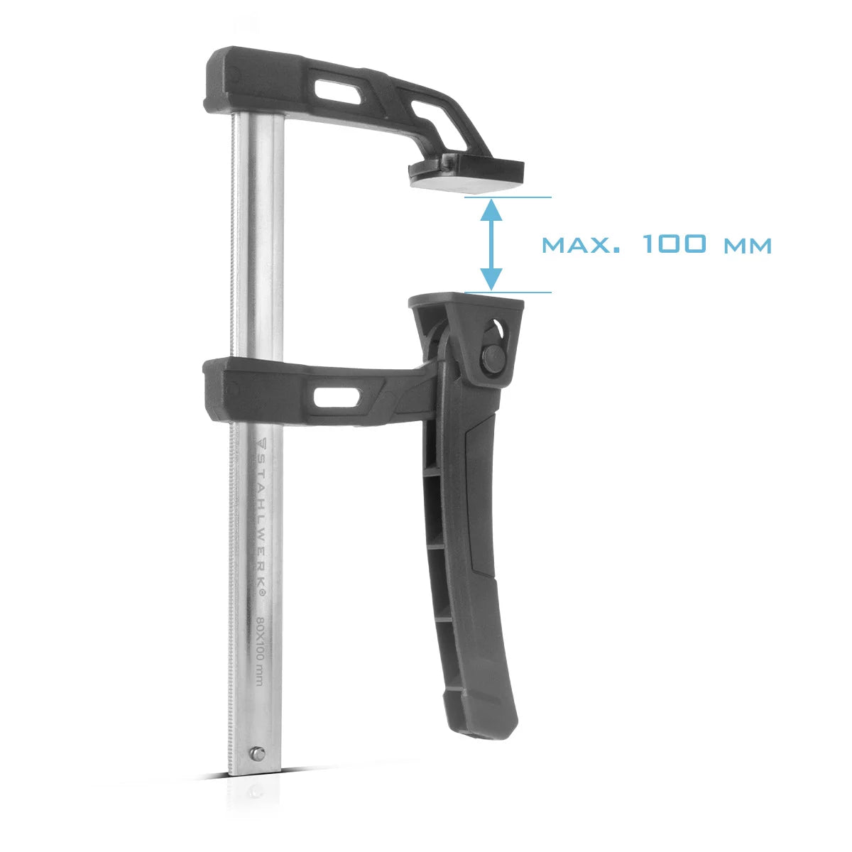 STAHLWERK lever clamp 80x100 mm | powerful clamp with 100 kg pressure force | Toggle clamp for precise fixing of workpieces | stable clamp with a clamping width of 100 mm, clamping depth of 80 mm