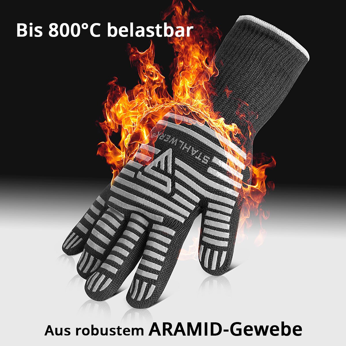 STAHLWERK Heat-resistant gloves up to 800°C EN 407:2004 Fireproof heat protection gloves | Thermal gloves | Work gloves made from robust ARAMID fabric