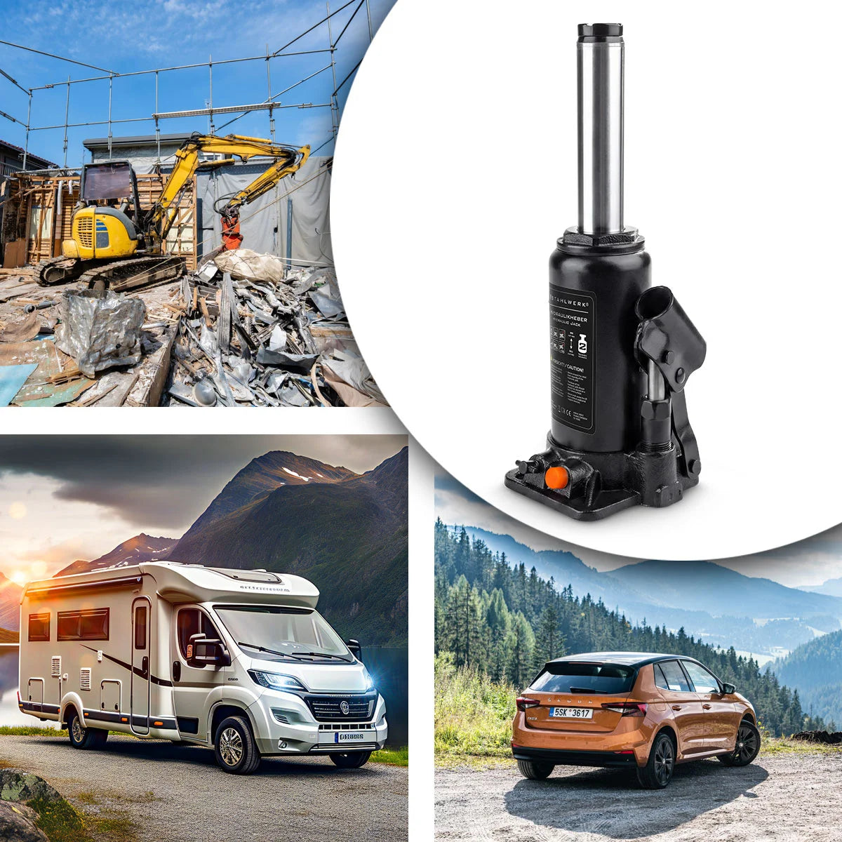 Martinetto idraulico STAHLWERK GW0204 con capacità di carico di 2 t | Campo di corsa 158 – 308 mm | Jack per timbri compatto | Cric idraulico per auto | Stabile cric a bottiglia per macchine, veicoli commerciali e automobili