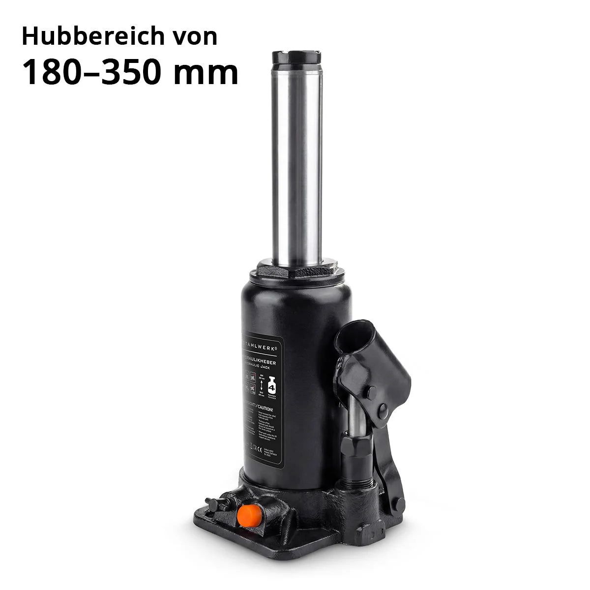 STAHLWERK hydraulic jack GW0404 with 4 t load capacity | Stroke range 180 - 350 mm | Compact stamp jack | Hydraulic car jack | Stable bottle jack for machines, commercial vehicles and cars