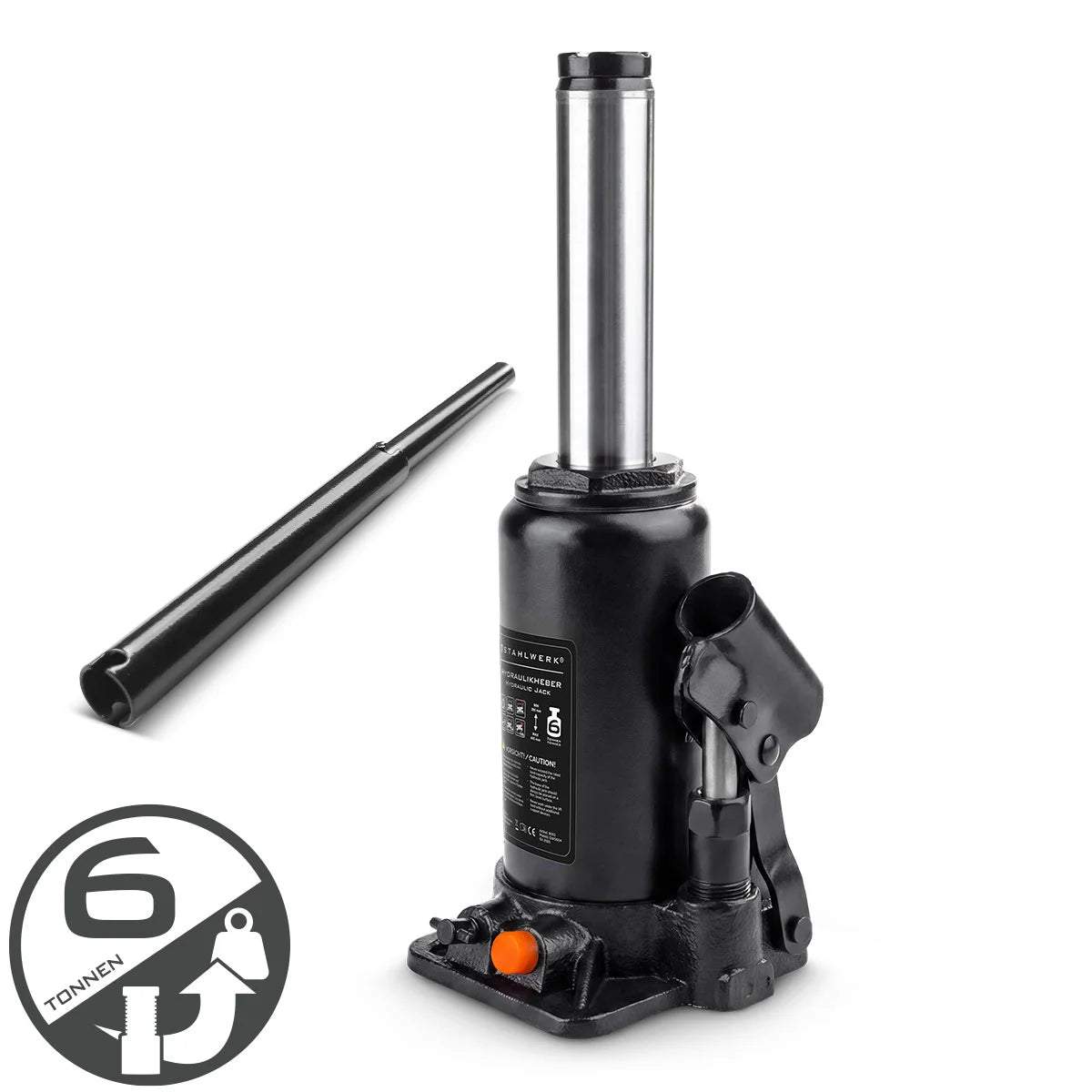 Martinetto idraulico STAHLWERK GW0604 con capacità di carico di 6 t | Campo di corsa 200 - 405 mm | Jack per timbri compatto | Cric idraulico per auto | Stabile cric a bottiglia per macchine, veicoli commerciali e automobili
