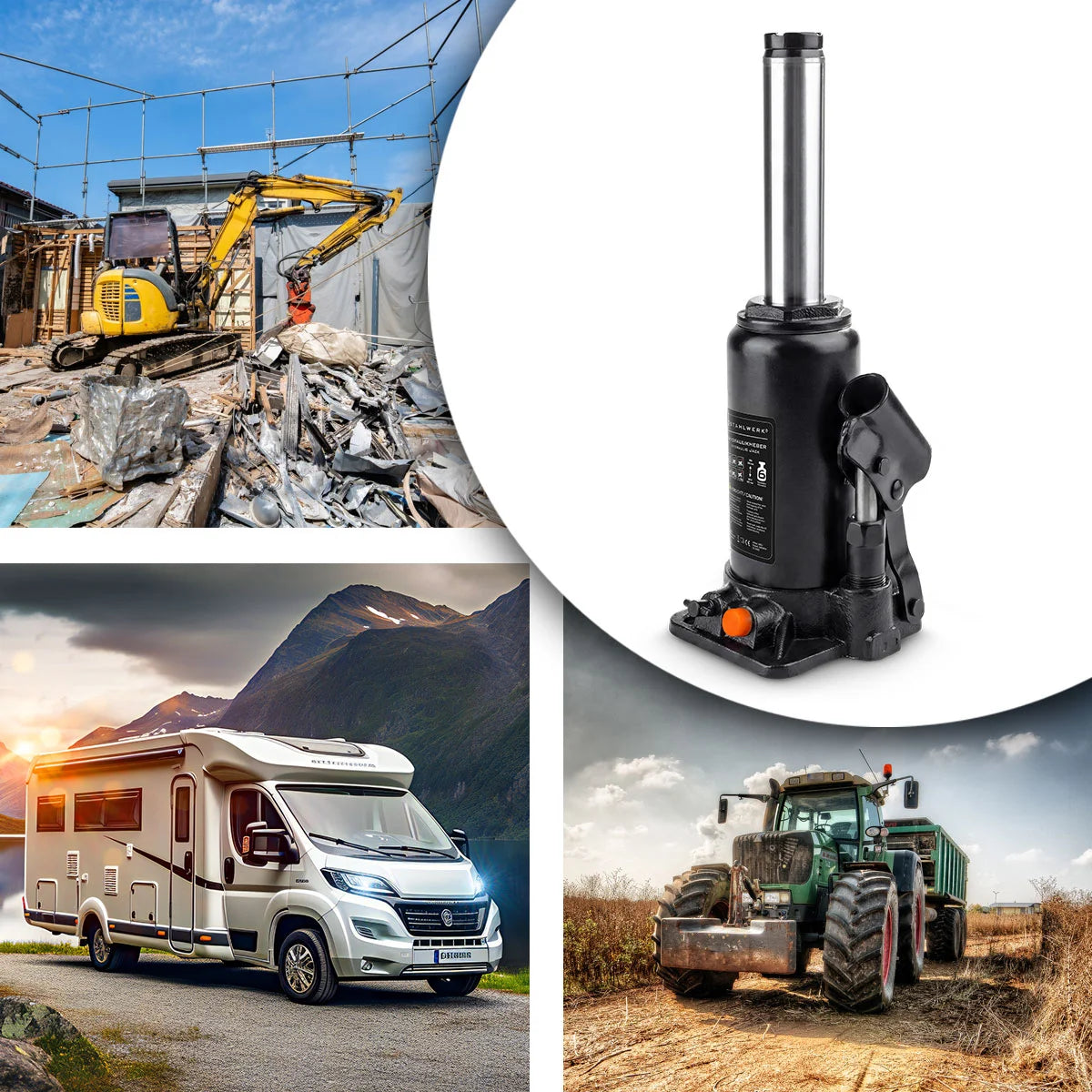 Martinetto idraulico STAHLWERK GW2004 con capacità di carico di 20 t | Campo di corsa 235 - 440 mm | Jack per timbri compatto | Cric idraulico per auto | Stabile cric a bottiglia per macchine, veicoli commerciali e automobili