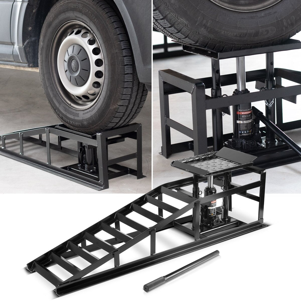 STAHLWERK Hydraulische Auffahrrampe GTH-14 ST 2er Set mit 5 Tonnen Tragkraft Auffahrbock mit Wagenheber | höhenverstellbare Auto-Rampe | Pkw-Rampe | Kfz-Bock