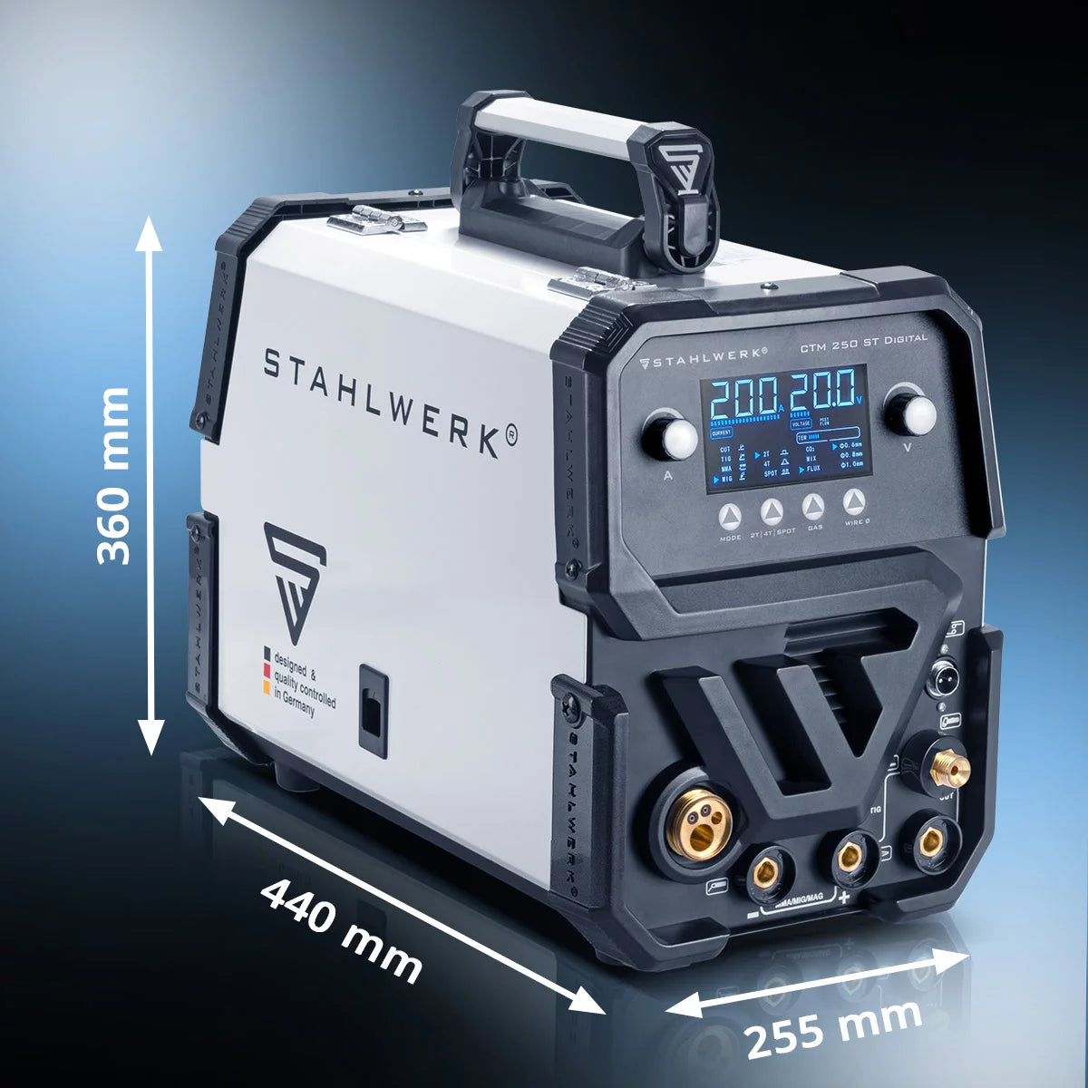 STAHLWERK combination welding machine CTM-250 ST Digital 5-in-1 inert gas welding machine | Inverter with 200 A, synergic wire feed and integrated 50 A plasma cutter CUT | TIG | MIG MAG | MMA | FLUX