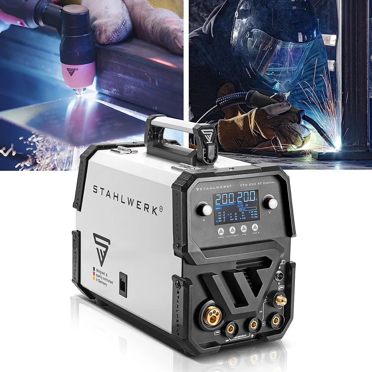 STAHLWERK combination welding machine CTM-250 ST Digital 5-in-1 inert gas welding machine | Inverter with 200 A, synergic wire feed and integrated 50 A plasma cutter CUT | TIG | MIG MAG | MMA | FLUX