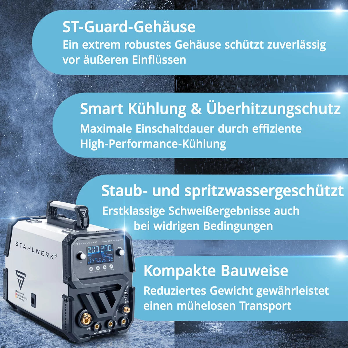 STAHLWERK combination welding machine CTM-250 ST Digital 5-in-1 inert gas welding machine | Inverter with 200 A, synergic wire feed and integrated 50 A plasma cutter CUT | TIG | MIG MAG | MMA | FLUX