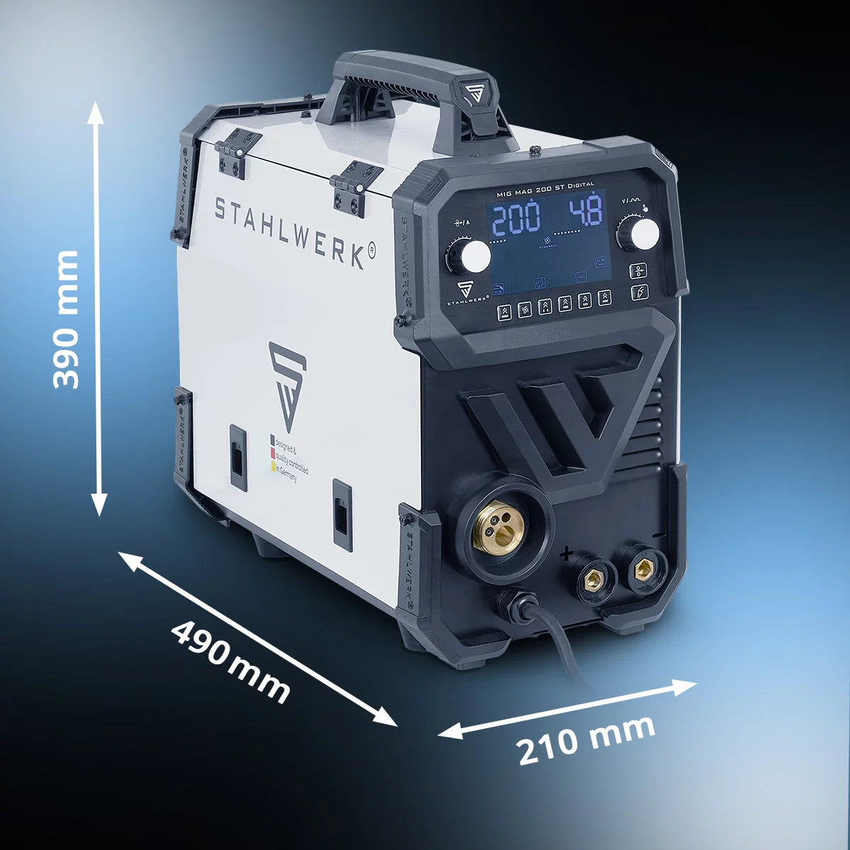 STAHLWERK welding machine MIG MAG 200 ST Digital fully equipped IGBT inert gas welding machine | Inverter with 200 A, spot function, synergic wire feed, FLUX and MMA | ARC function