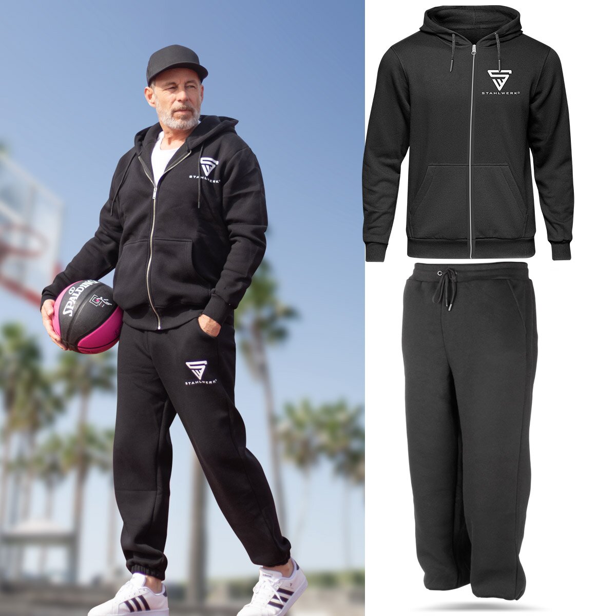 STAHLWERK jogging suit black size L tracksuit | joggers | Tracksuit | Sports suit | Sweatsuit | Fitness suit with hoodie and sweatpants