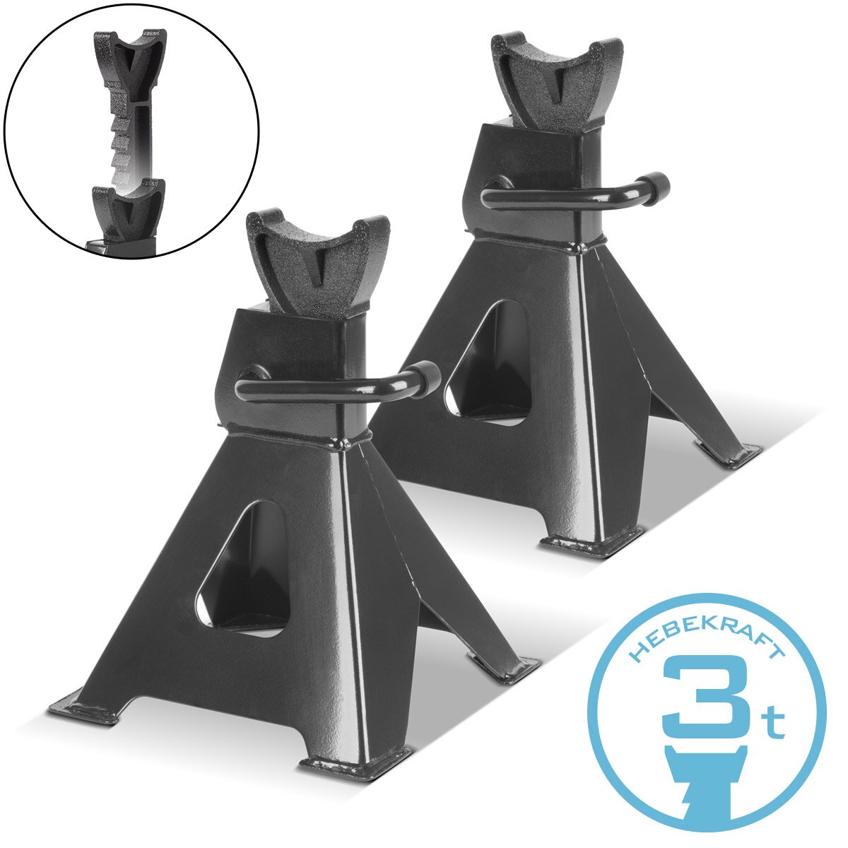Cavalletto STAHLWERK JS-3 ST set da 2 con portata di 3 t 275 - 415 mm cavalletto per veicoli regolabile in altezza | cric | Supporto per il parcheggio | Telaio di supporto per auto, camion, caravan, caravan, agricoltura