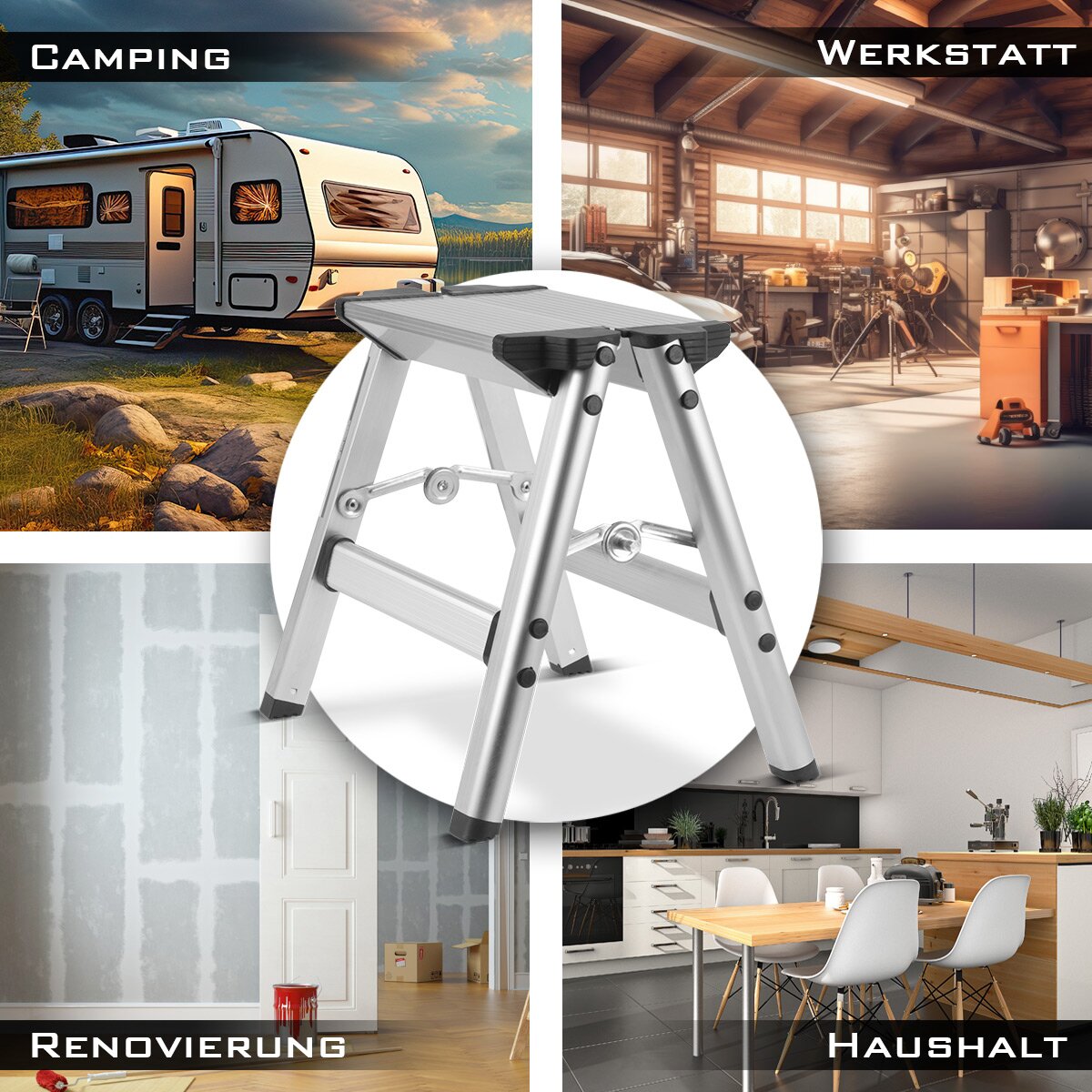 STAHLWERK folding step KT-1 ST with 120 kg load capacity aluminum ladder | Folding ladder | stepladder | stool | Step stool with non-slip step