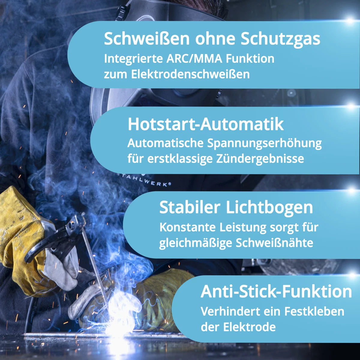 STAHLWERK Kombi-Schweißgerät CTM-250 Puls Pro 6-in-1 Schutzgas-Schweißgerät 200 A | Puls-Funktion | Synergischer Drahtvorschub | Integrierter 45 A Plasmaschneider CUT| WIG | MIG MAG | PULS | MMA| FLUX