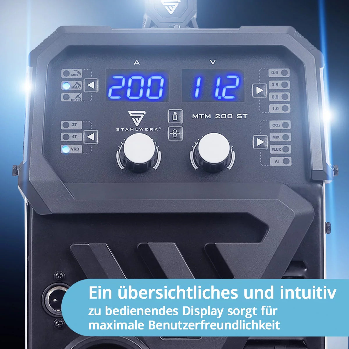 STAHLWERK MTM-200 ST 3-in-1 inert gas welding machine fully equipped | 200 A combination inverter for TIG, MIG/MAG, MMA, FLUX, CuSi3 soldering | HF ignition | Synergic wire feeder | VRD and Hotstart | 2-stroke / 4-stroke mode