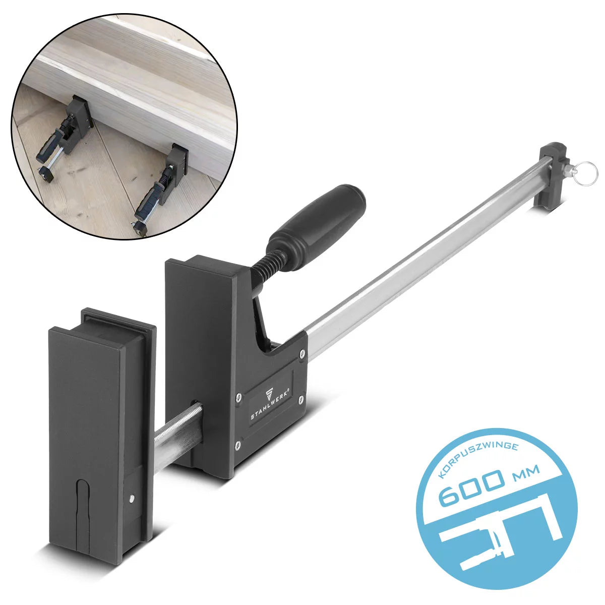 STAHLWERK body clamp 95x600 mm / 24" | powerful screw clamp with 650 kg clamping force | clamp with large contact surface for fixing workpieces | stable clamp with a span of 600 mm, clamping depth of 95 mm