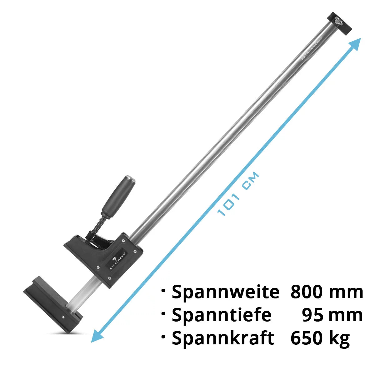 STAHLWERK body clamp 95x800 mm / 32" | powerful screw clamp with 650 kg clamping force | clamp with large contact surface for fixing workpieces | stable clamp with a span of 800 mm, clamping depth of 95 mm