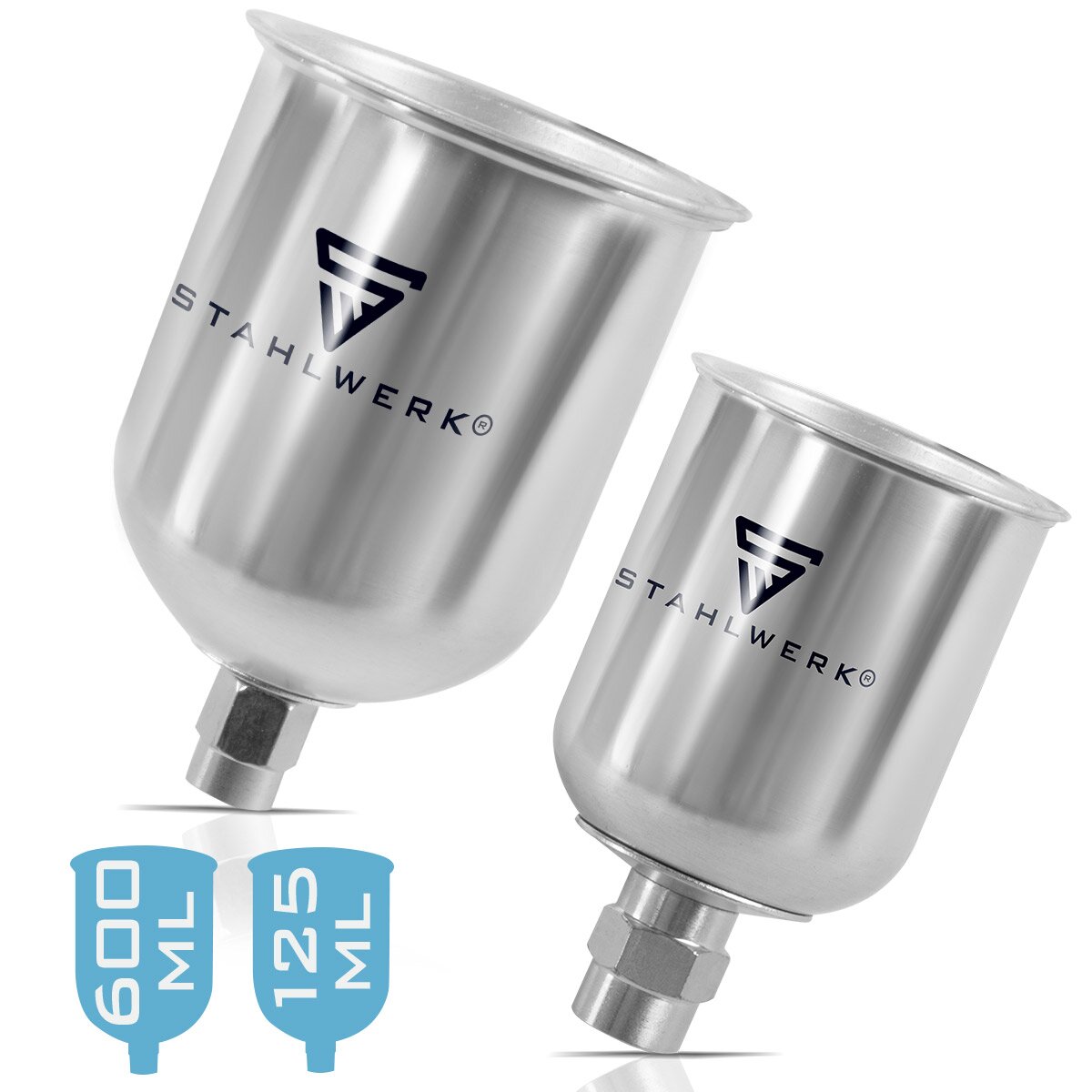 STAHLWERK aluminum paint cup set 125 ml / 600 ml paint cup for paint gun / spray gun / spray gun / spray gun