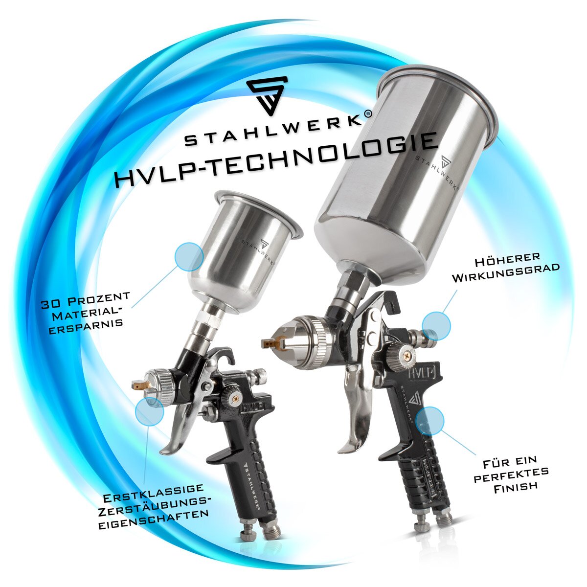 STAHLWERK HVLP Lackierpistole SG-600 ST mit 1,4 mm Düse und 600 ml Fließbecher, Profi Spritzpistole / Sprühpistole / Spraypistole