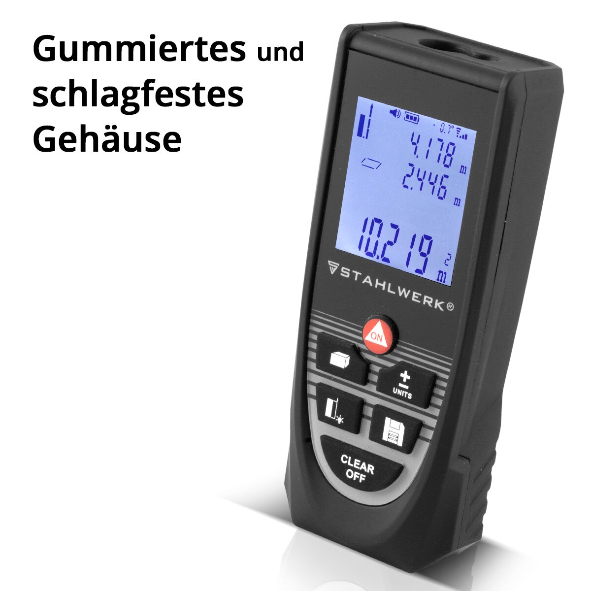 Telémetro láser STAHLWERK LE-100 ST Medidor de distancias de hasta 100 m con pantalla digital LCD iluminada, medidor de distancias y telémetros para medir distancias y volúmenes con precisión en obras o en interiores