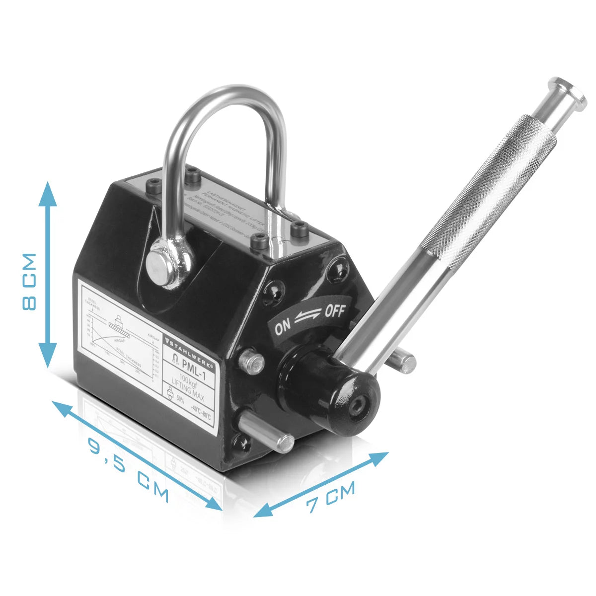 Magnete di sollevamento STAHLWERK con portata di 100 kg / 220 lbs e forza di trazione di 350 kg / 771 lbs magnete per gru comandato manualmente | Sollevatore magnetico | magnete di sollevamento