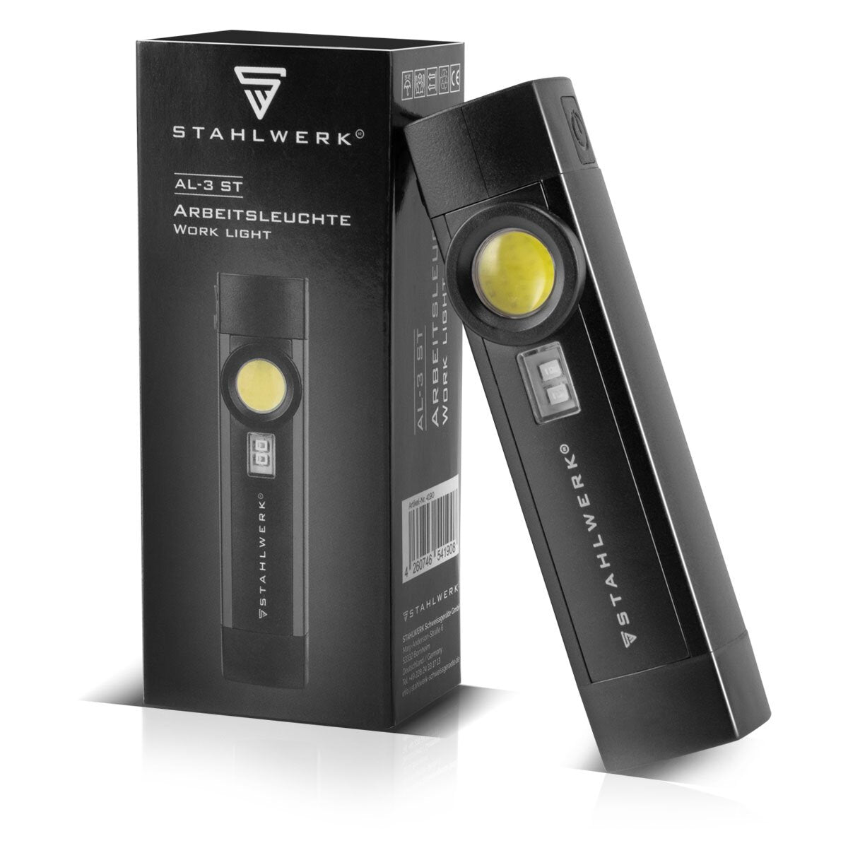 STAHLWERK LED Arbeitsleuchte AL-3 ST Leistungsstarke 5 Watt Taschenlampe / Werkstattlampe mit 4 Leucht-Modi inklusive UV-Licht, integriertem Akku, Magnet und USB-Anschluss