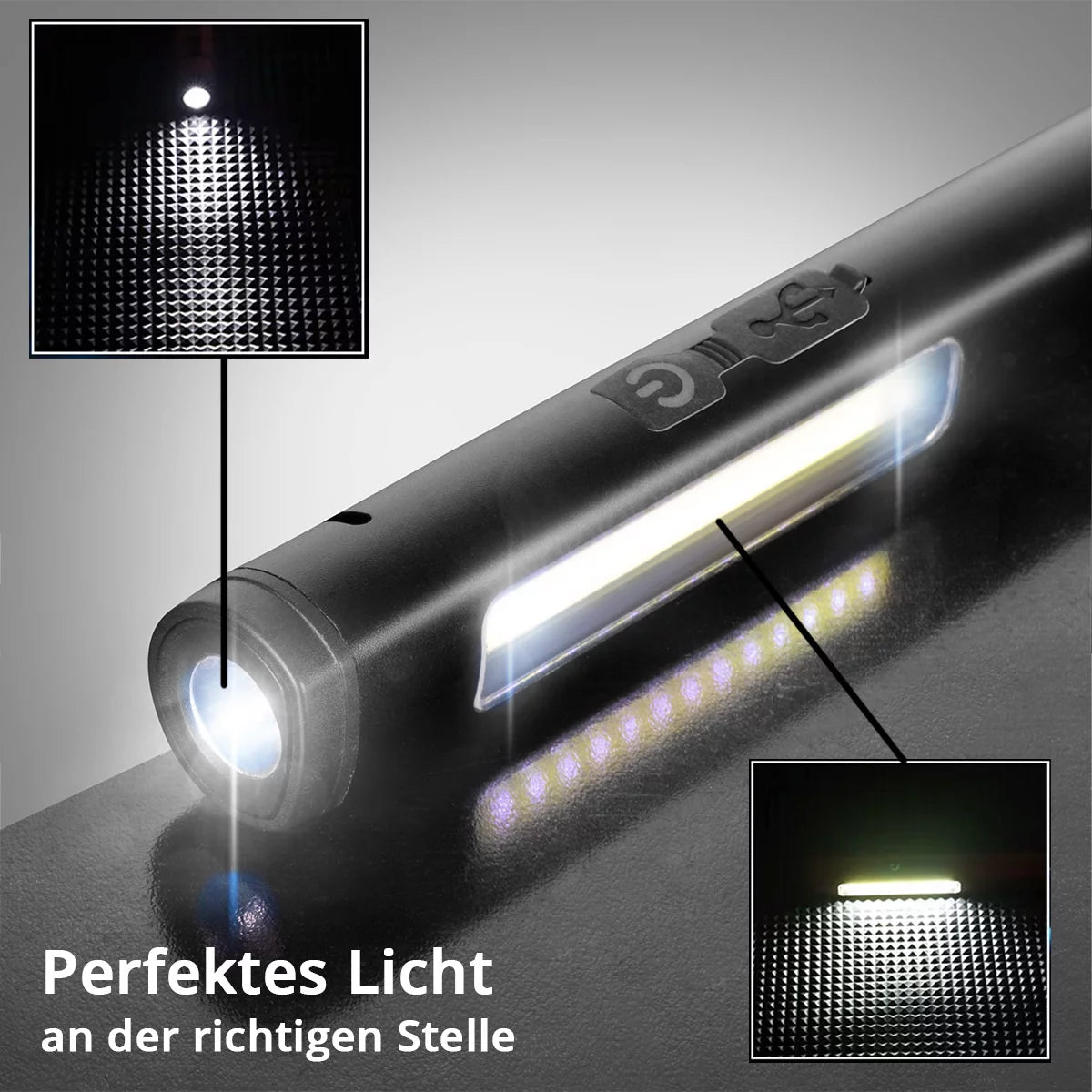 STAHLWERK LED-Arbeitsleuchte | Leistungsstarke Stablampe mit COB-Flashlight | Werkstattlampe mit Magnethalterung | USB-C Anschluss | 600 mAh Akku | Schnell aufladbar | Universell einsetzbare LED-Lampe