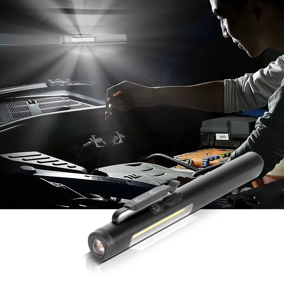 STAHLWERK LED-Arbeitsleuchte | Leistungsstarke Stablampe mit COB-Flashlight | Werkstattlampe mit Magnethalterung | USB-C Anschluss | 600 mAh Akku | Schnell aufladbar | Universell einsetzbare LED-Lampe