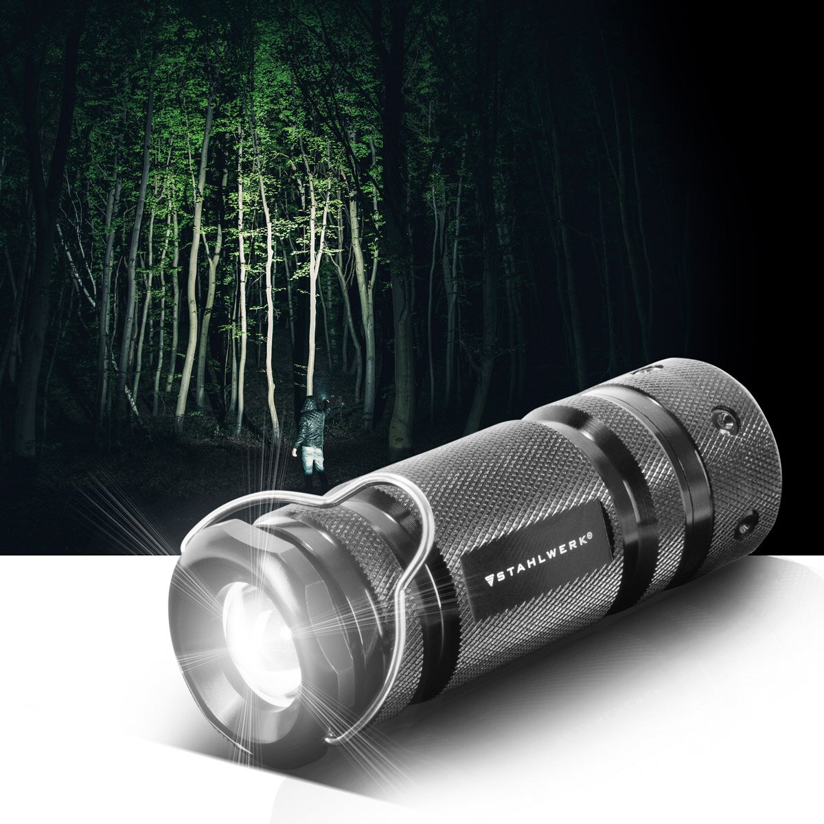 Torcia LED STAHLWERK con 6 modalità, asta telescopica estensibile a 360° / luce LED / luce LED / lampada LED / lanterna LED con alloggiamento in alluminio di alta qualità