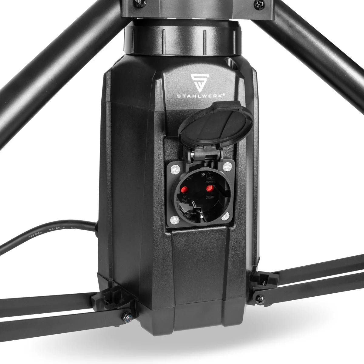 STAHLWERK 360° LED-Turm-Baustrahler TBS-100 ST | 100 Watt | 7.500 Lumen | 5.000 K Tageslichtfarbe | IP44 | Zusatzsteckdose 230 V | Robuste LED-Arbeitsleuchte