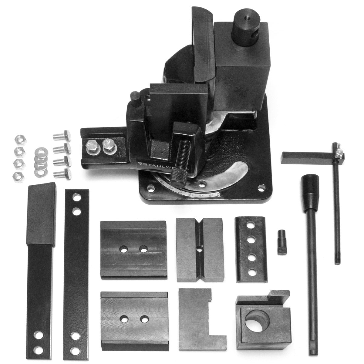 STAHLWERK UB-100 ST universal bending machine with a bending angle of up to 120° degrees for precise cold and hot bending of flat steel, square steel, round steel or angle steel