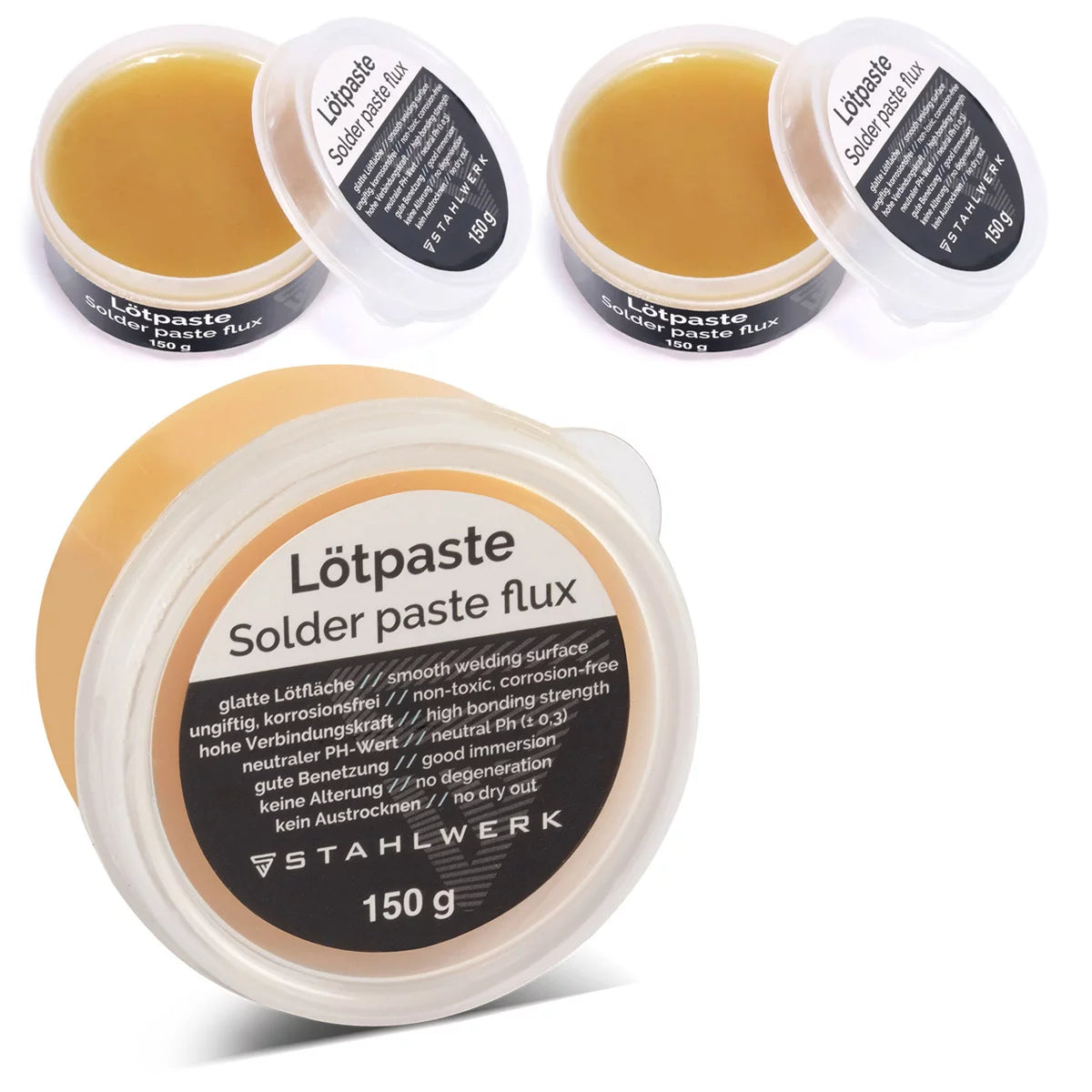 STAHLWERK 3 x pâte à souder en boîte économique de 150 g assure une surface de soudure lisse et, grâce au flux intégré, un travail propre et efficace lors du soudage