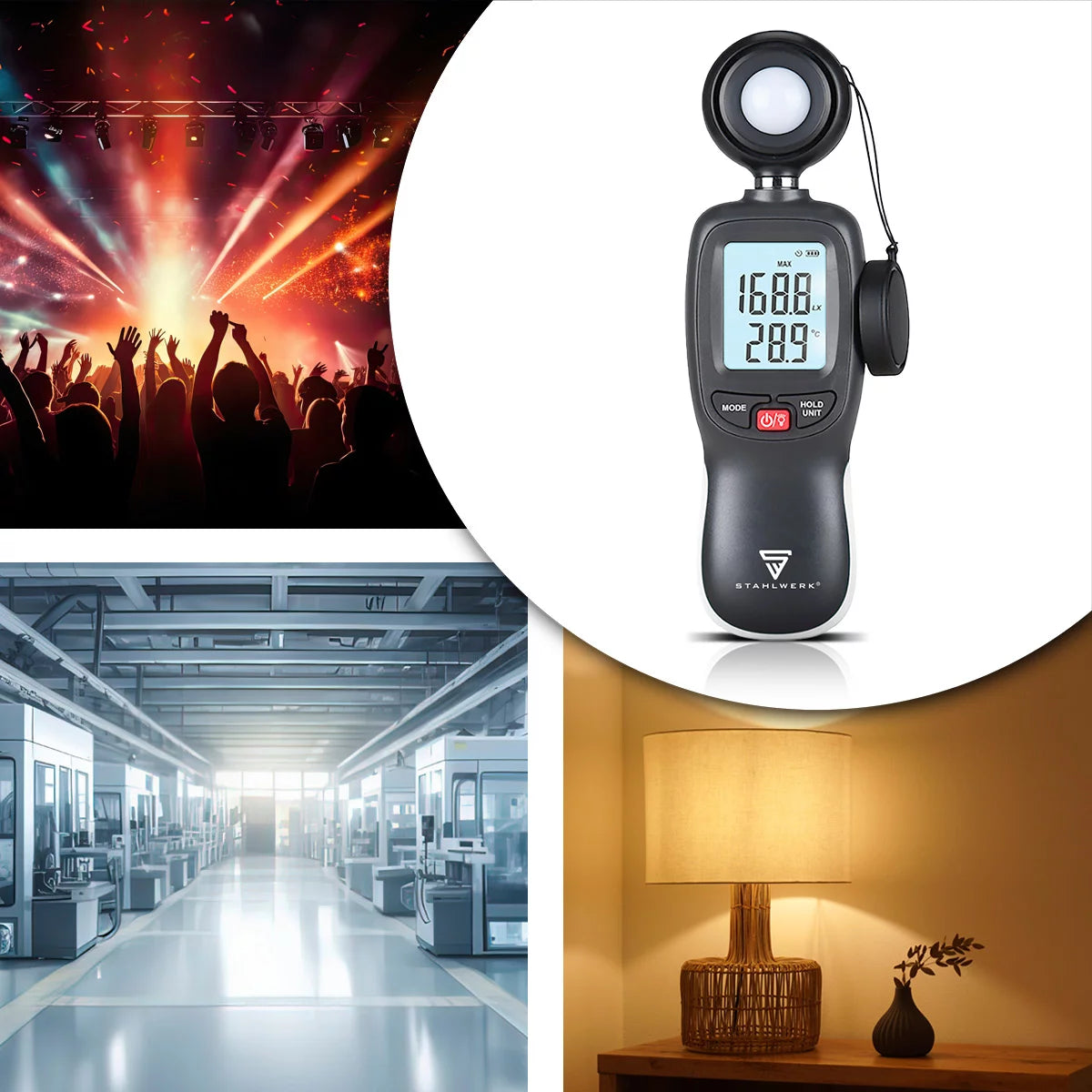 STAHLWERK Digitales Lux-Messgerät | Präzises Luxmeter und Beleuchtungsmessgerät | Professionelle Messung der Lichtintensität | Für Lichtmessungen in der Fotografie, in Räumen oder am Arbeitsplatz