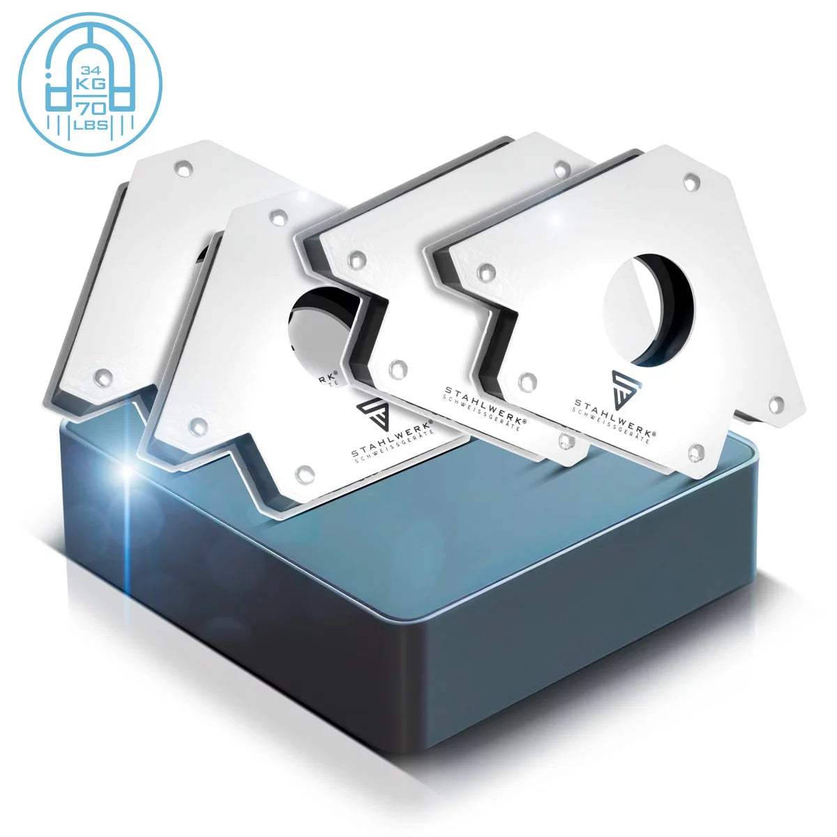 STAHLWERK 4 × Magnet-Schweißwinkel Magnetwinkel Schweißmagnet 45° x 90° x 135°, 34 kg / 75 lbs