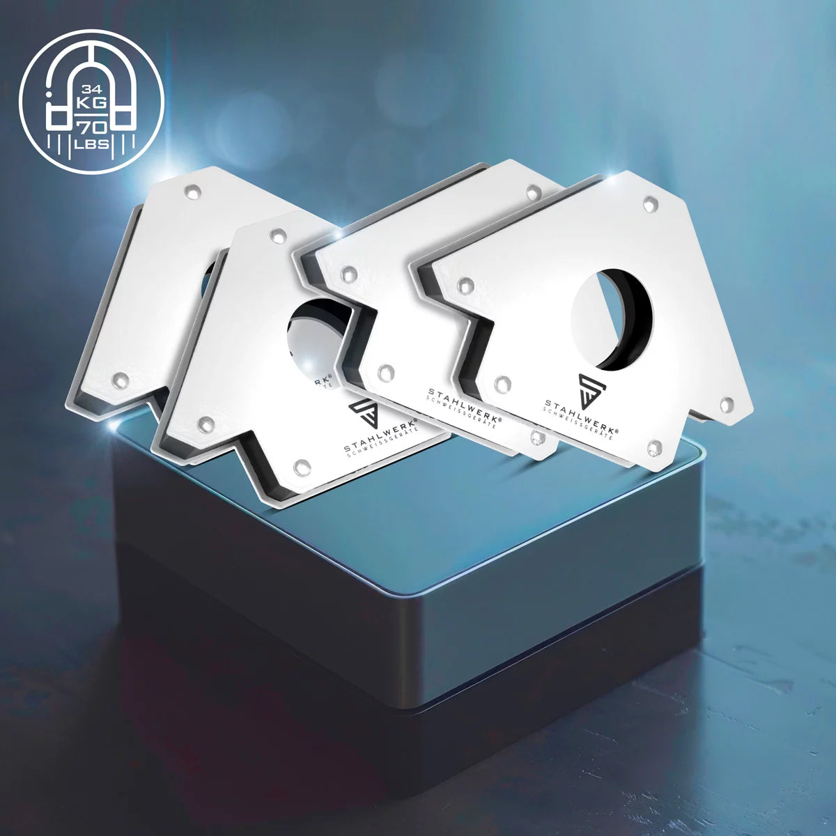 STAHLWERK 4 × Magnet-Schweißwinkel Magnetwinkel Schweißmagnet 45° x 90° x 135°, 34 kg / 75 lbs
