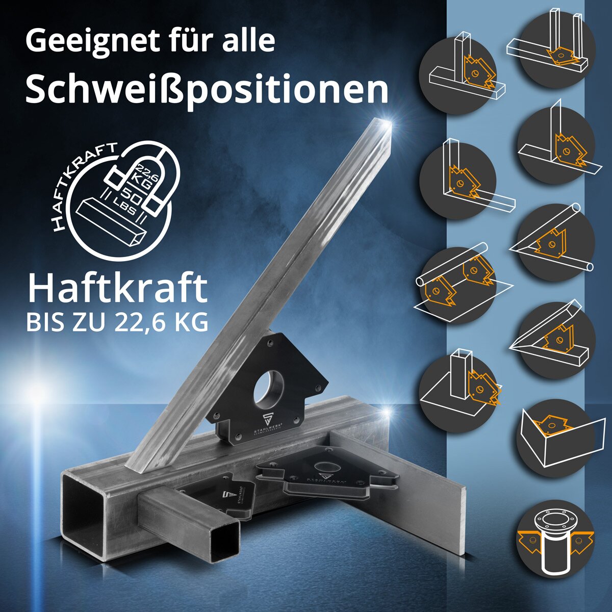 STAHLWERK 4er Set Magnet-Schweißwinkel 22,6 kg | 50 lbs praktischer Schweißmagnet | Magnetwinkel | Schweißpositionierer mit starker Haftkraft