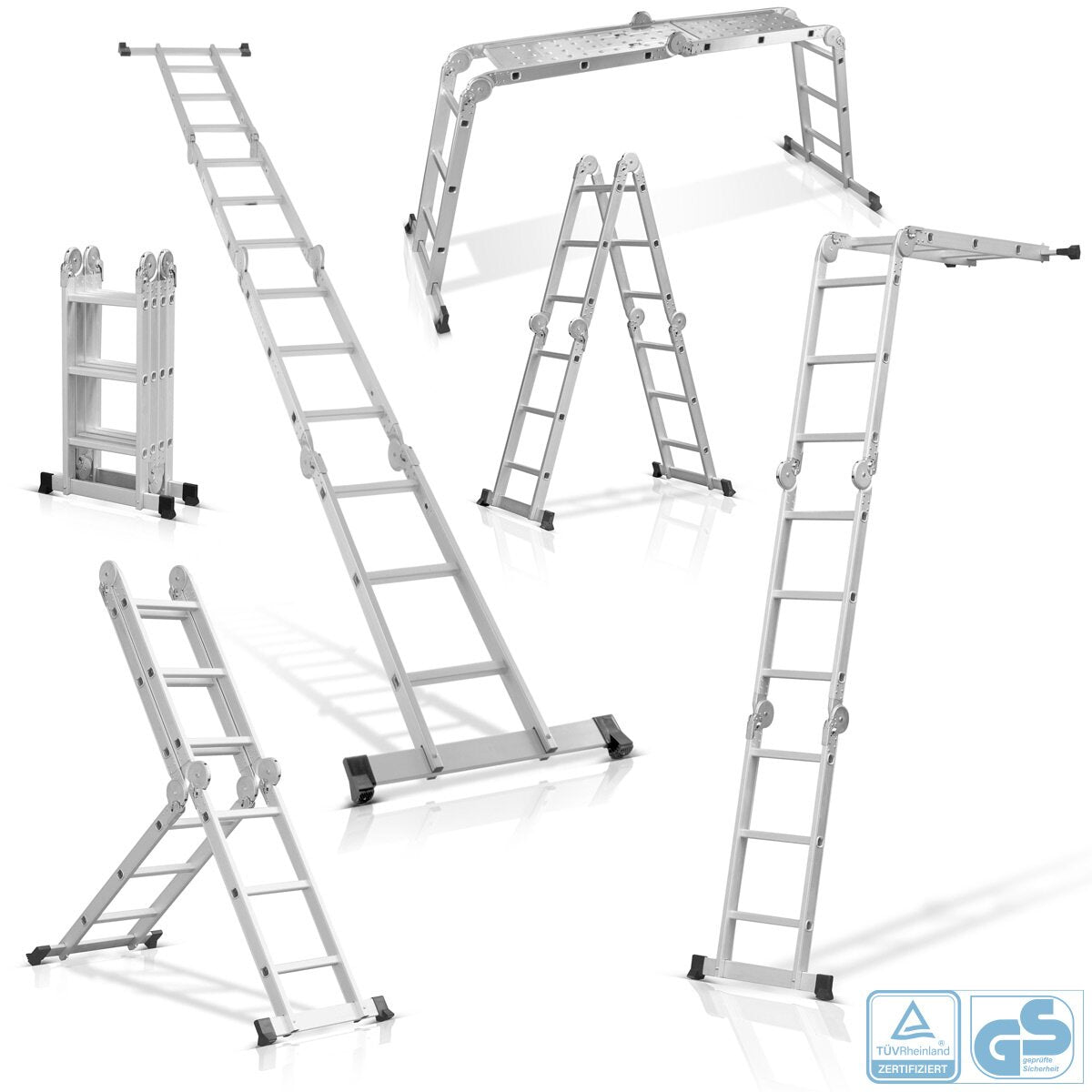 STAHLWERK multi-purpose ladder ML-356 ST 150 kg load capacity, 3 in 1 ladder scaffolding / aluminum folding ladder / work scaffolding / work platform / scaffolding with non-slip rungs including 7 year manufacturer's guarantee