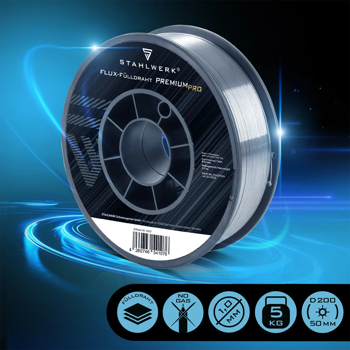 MIG MAG Premium Fülldraht E71T-GS Ø 1,0 mm S200/D200 Rolle 5 kg