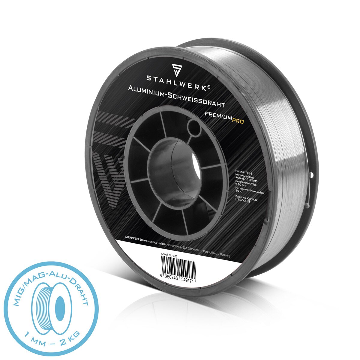 STAHLWERK MIG MAG Premium Aluminium Schweißdraht / Drahtrolle ER4043 Si5 1,0 mm S200/D200 2 kg für Aluminium-Schweißarbeiten mit Schutzgas