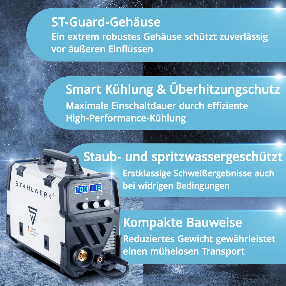 STAHLWERK welding machine MIG MAG 200 Spot Puls Pro, fully synergic IGBT inverter, 5 in 1 combination device with spot function and 200 amps, aluminum | cored wire | MIG MAG | ARC MMA | Lift TIG | pulse