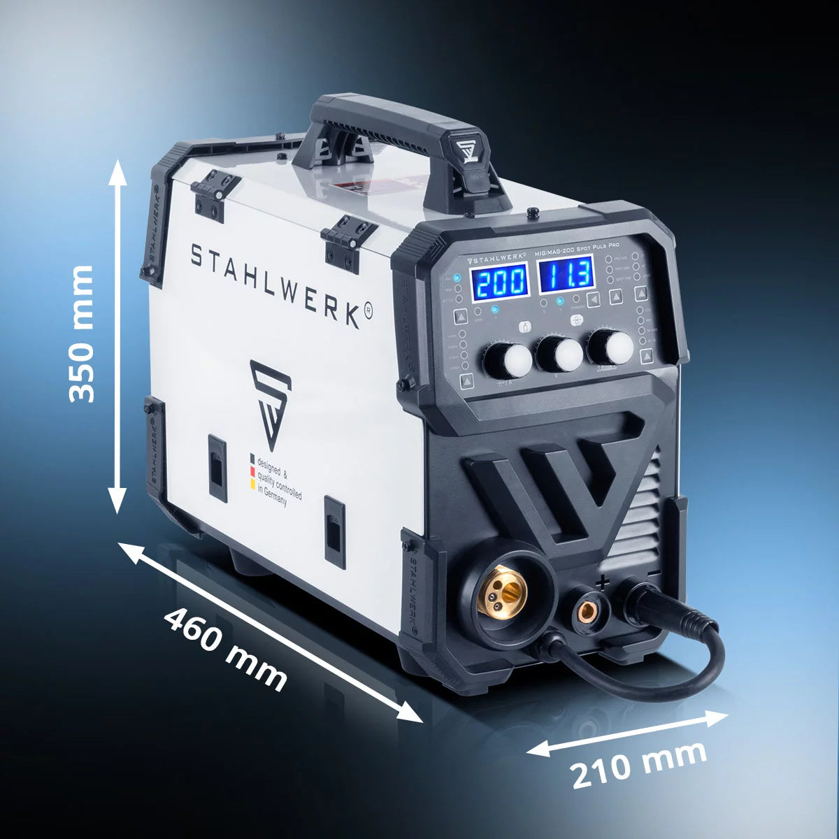 STAHLWERK welding machine MIG MAG 200 Spot Puls Pro, fully synergic IGBT inverter, 5 in 1 combination device with spot function and 200 amps, aluminum | cored wire | MIG MAG | ARC MMA | Lift TIG | pulse