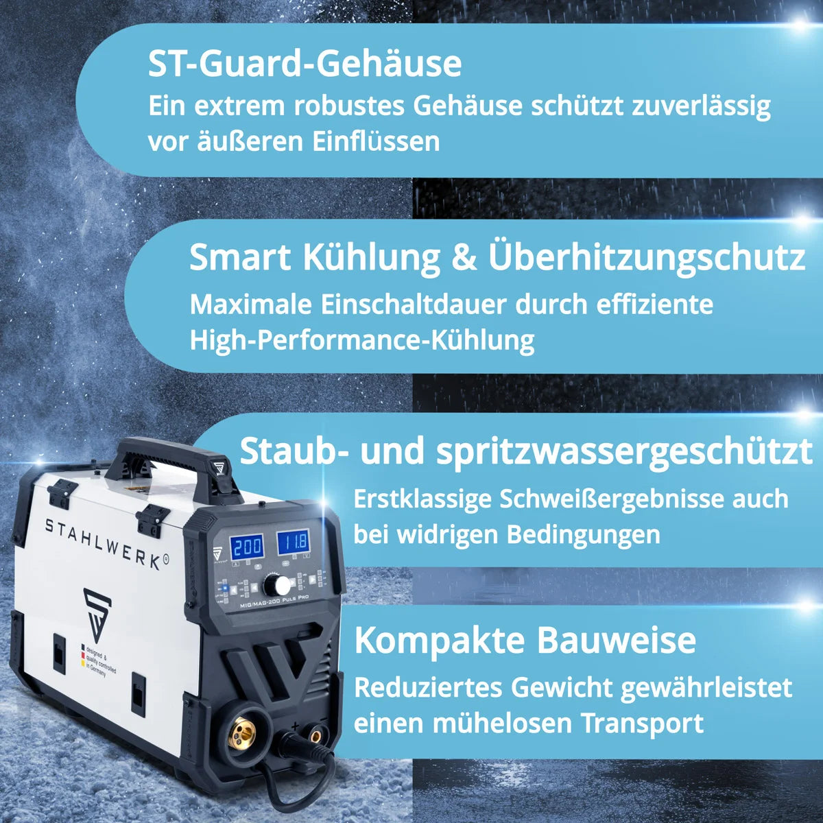 STAHLWERK MIG MAG 200 Puls Pro inert gas welding machine fully equipped, fully synergic 5 in 1 combination device with real 200 amp AK25/MB25 aluminum wearing parts set for aluminum welding