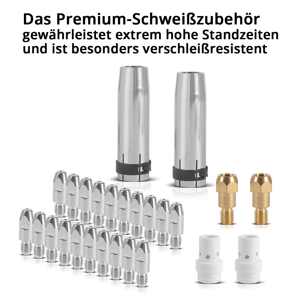 STEEL WORK MIG MAG AK36 | MB36 premium wear parts set 26-piece welding accessories with gas nozzles, contact nozzles, nozzle holder and ceramic diffuser for MIG MAG welding torches