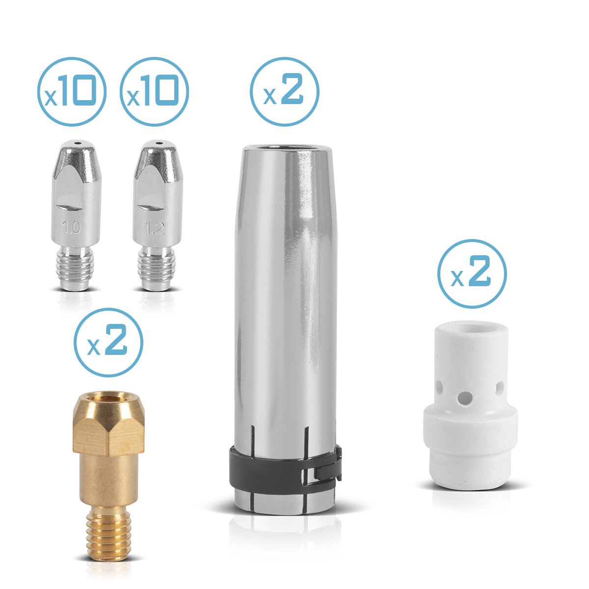 STEEL WORK MIG MAG AK36 | MB36 premium wear parts set 26-piece welding accessories with gas nozzles, contact nozzles, nozzle holder and ceramic diffuser for MIG MAG welding torches