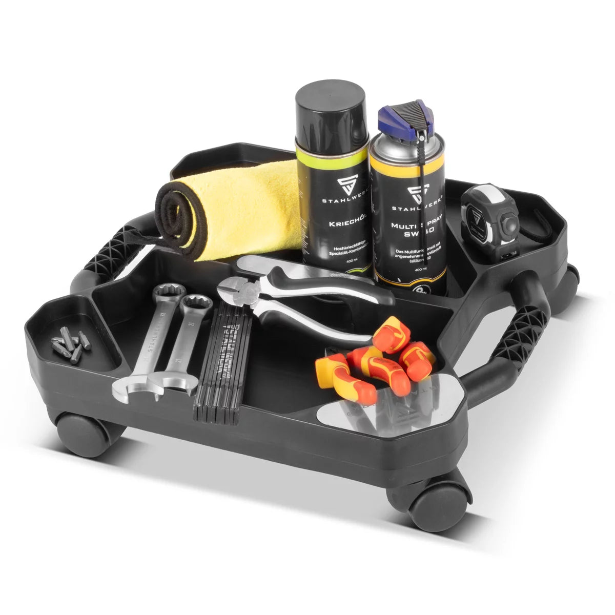 STAHLWERK Werkstatt-Caddy RTC-100 ST | Mobiler Werkzeug-Organizer | Kleiner Werkstattwagen mit 5 Fächern | Rollwagen | Montagehilfe | Kompakte Werkzeugbox auf Rollen | Traglast 45 kg
