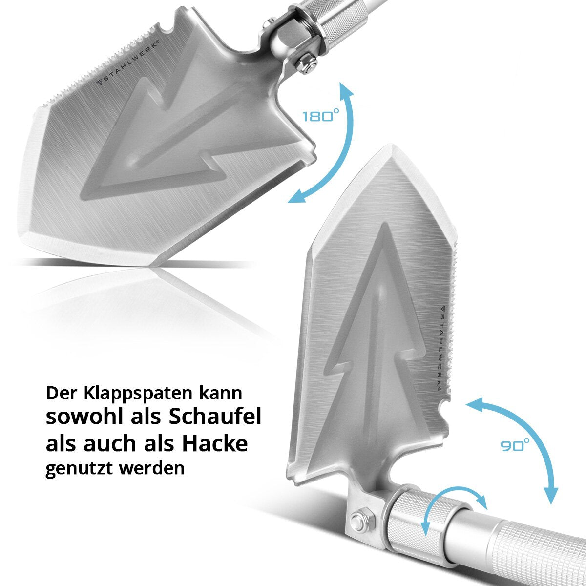 STAHLWERK Multitool / Multifunktionswerkzeug / Outdoor Survival Kit mit Klappspaten, Multifunktions-Messer, Säge, Notfallhammer und Signalpfeife mit Feuerstahl