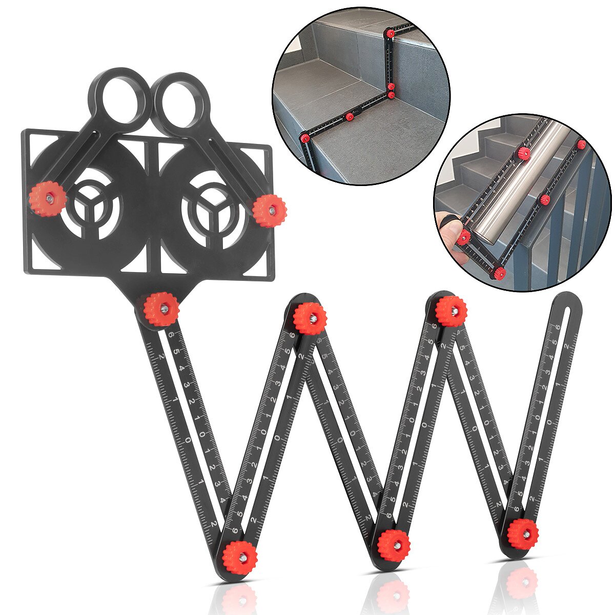 STAHLWERK Règle de mesure multi-angle 6 en 1 pour la création précise de pochoirs, angleiseur de haute qualité | Modèle d'angle | jauge de contour | Outil de modèle | Outil de mesure en aluminium