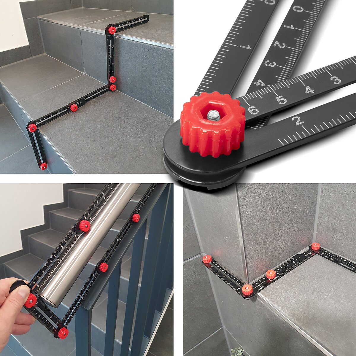 STAHLWERK Règle de mesure multi-angle 6 en 1 pour la création précise de pochoirs, angleiseur de haute qualité | Modèle d'angle | jauge de contour | Outil de modèle | Outil de mesure en aluminium